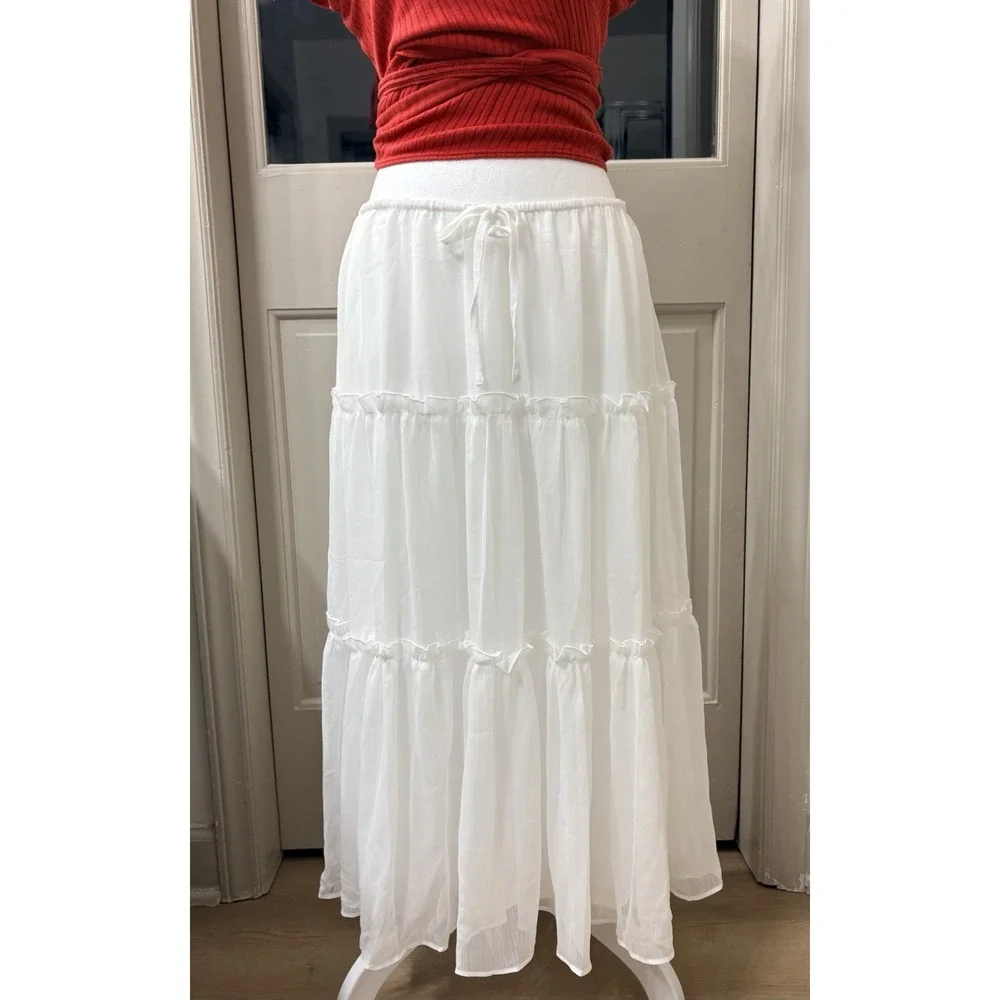 Peppermayo Evi Midi Skirt Tiered Midi Skirt Size Small White - Picture 2 of 9